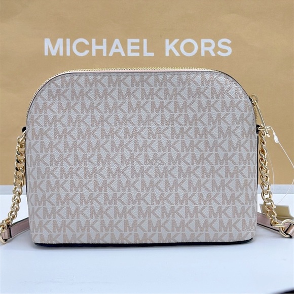 Michael Kors Jet Set Travel Md Metallic Signature Logo Dome Crossbody Satchel
NW - Picture 13 of 16